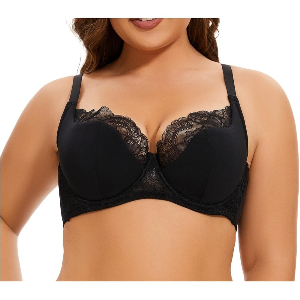 Angabriel Black Lace Underwire Bra Full Coverage Support Sexy Classic Lingerie